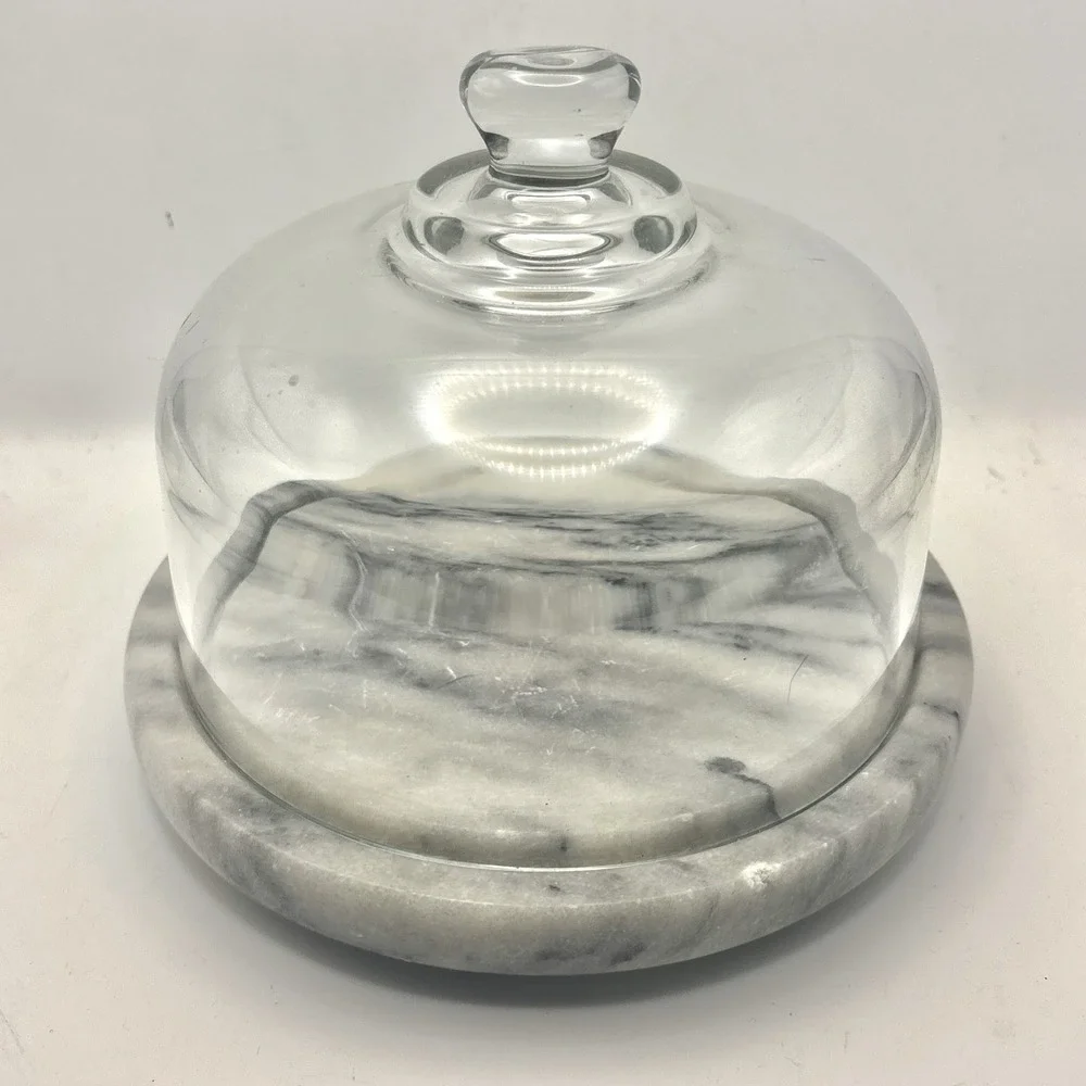 Vintage Marble Cheese Dessert Board With Glass Dome‎ Lid